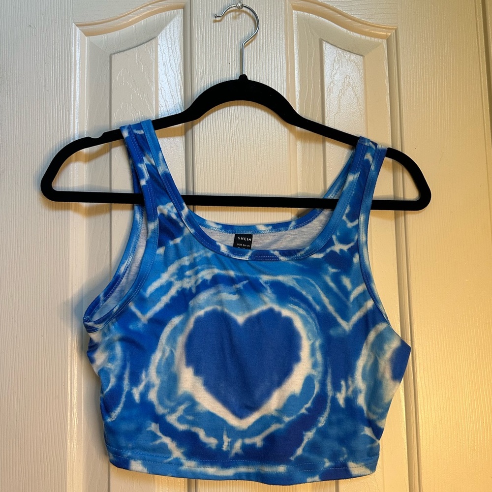 Blue Heart Tie-Dye Cropped Tank Top